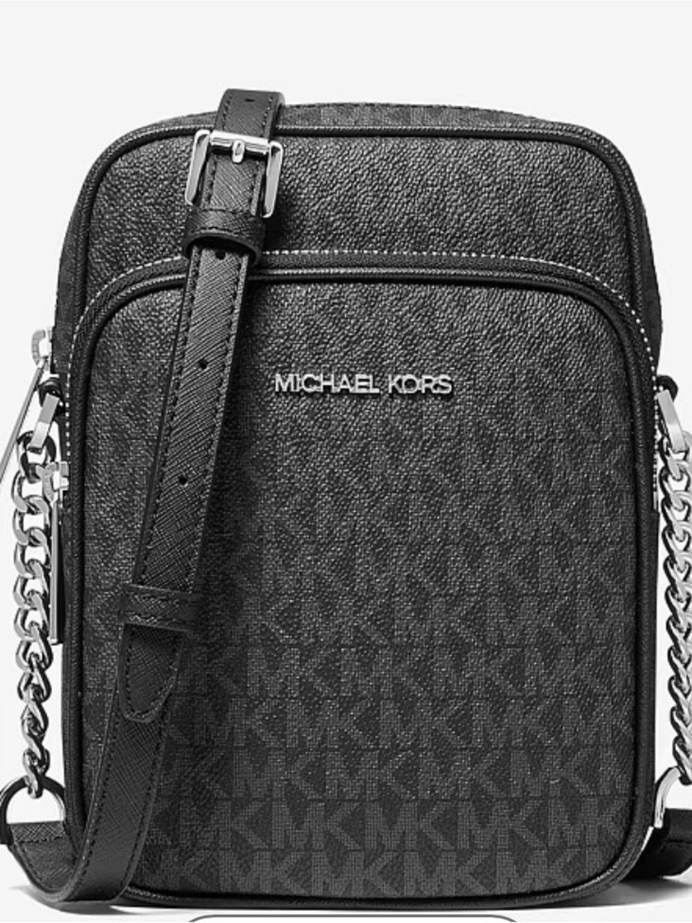 Michael Kors Black MK Monogram Chain-Accent Belt Bag